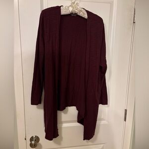 Chico's The Ultimate Tee Open Front Cardigan-Maroon/Wine- Size 2=L-Cotton Blend